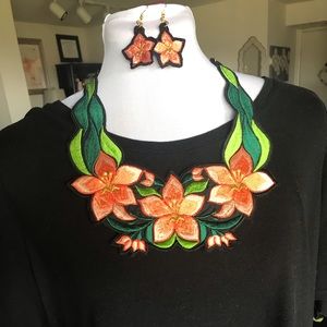 Embroidered Necklace and Earrings
